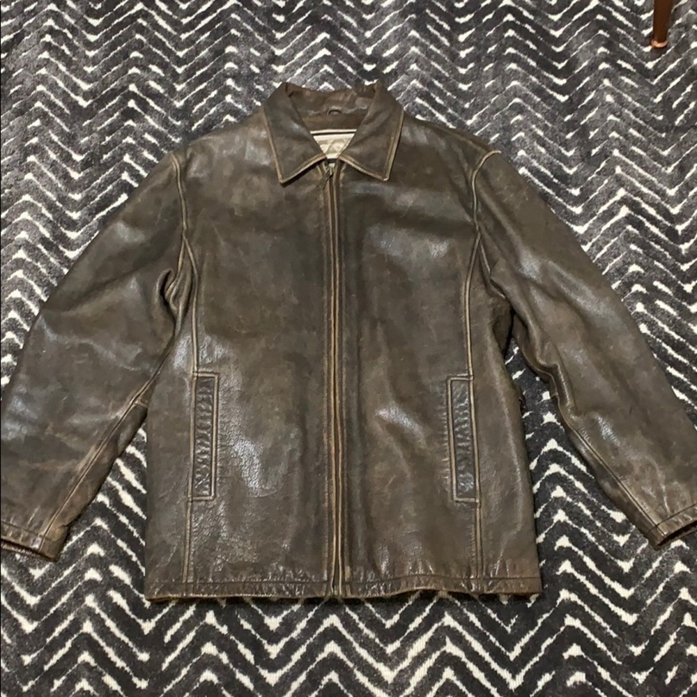 Vintage Heavy 100% Real Leather Brown Jacket